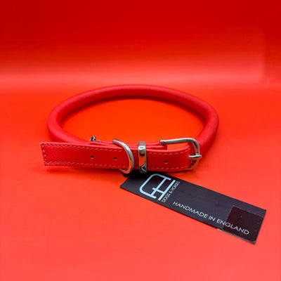 Rolled Soft Leather Dog Collar - Red