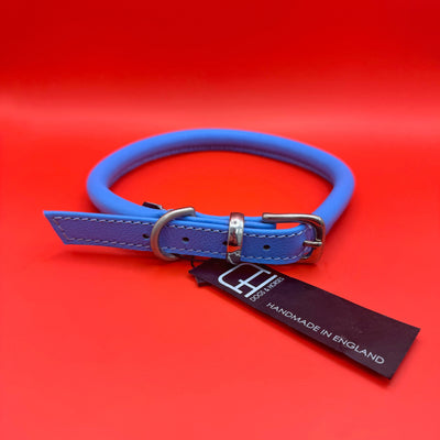 Rolled Soft Leather Dog Collar - Blue