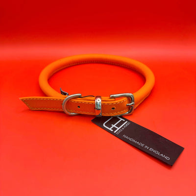 Rolled Soft Leather Dog Collar - Orange