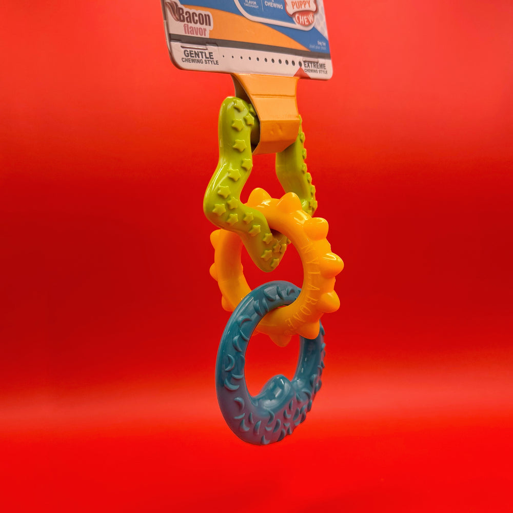 Slobber & Chops | Nylabone Bacon Teething Chew Rings | Puppy Toys